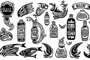 black and white traditional bid over ocean with message in a bottle tattoo idea
