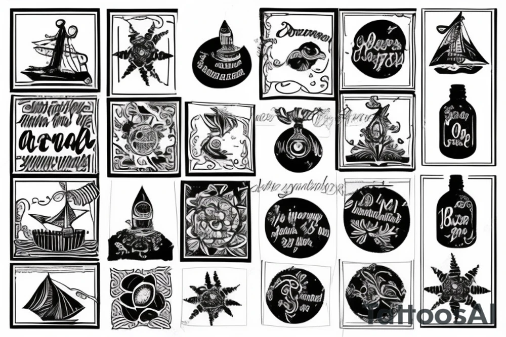 black and white traditional bid over ocean with message in a bottle tattoo idea