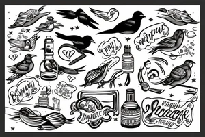 bird over the ocean with message in a bottle scene tattoo idea