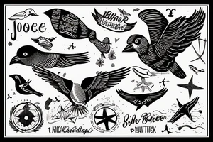 bird over the ocean with message in a bottle scene tattoo idea