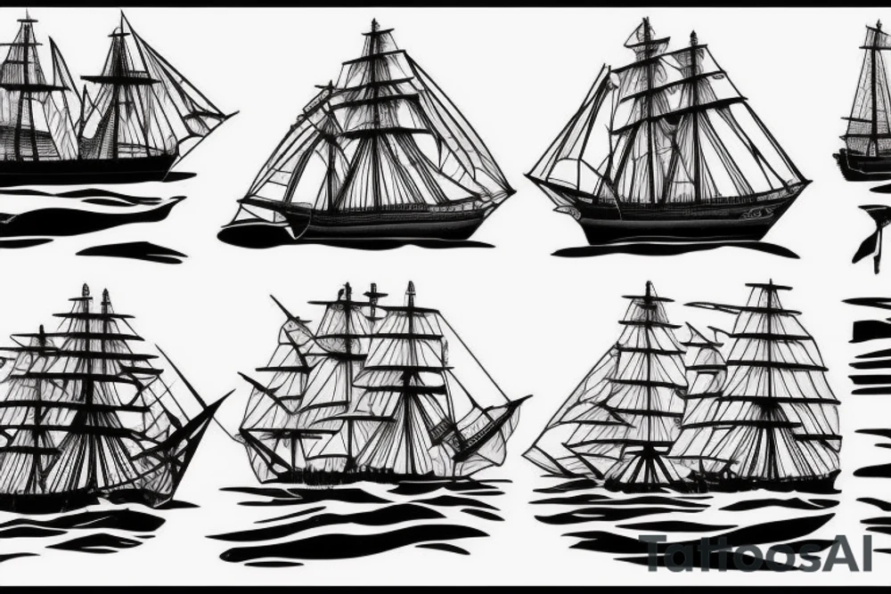 clipper ship breaking through waves tattoo idea