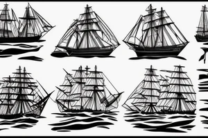 clipper ship breaking through waves tattoo idea