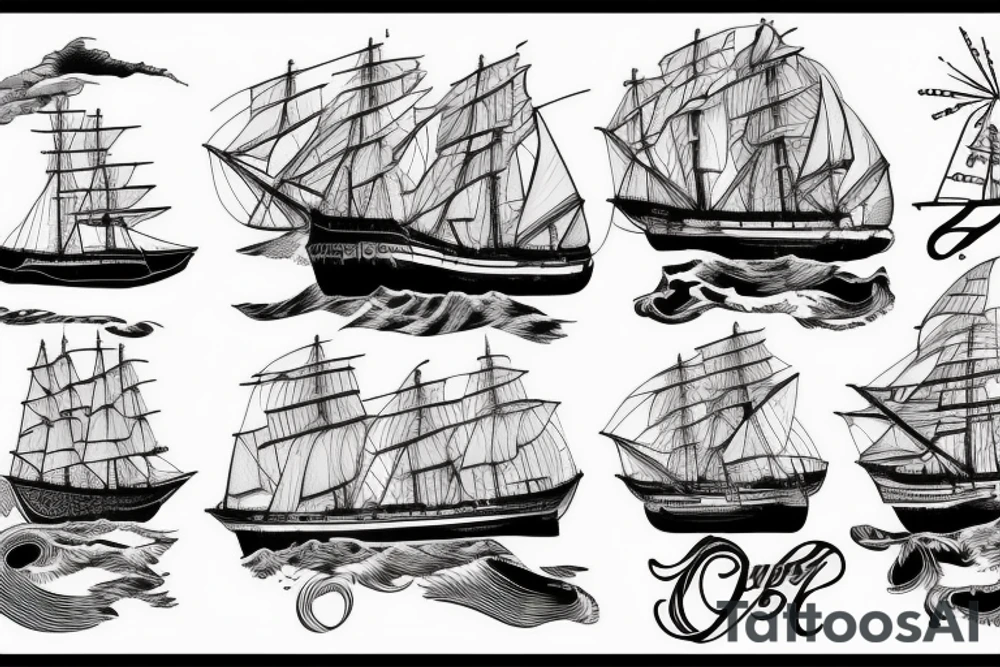 clipper ship breaking through waves tattoo idea