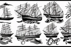 clipper ship breaking through waves tattoo idea