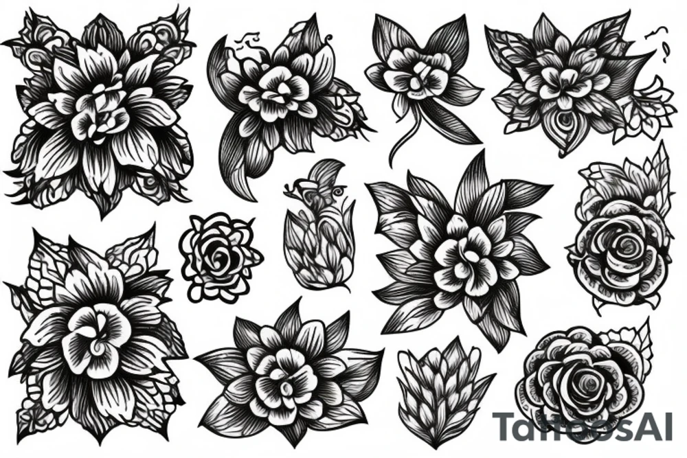traditional flower with saying tattoo idea