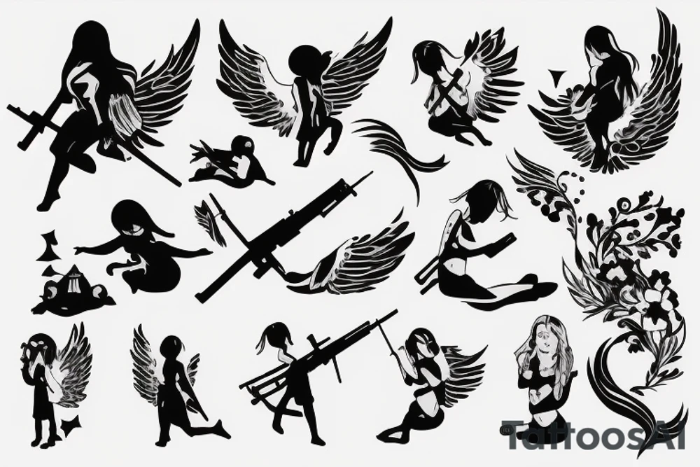 little angel with kalashnikov tattoo idea