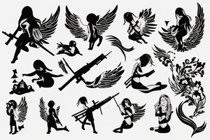 little angel with kalashnikov tattoo idea