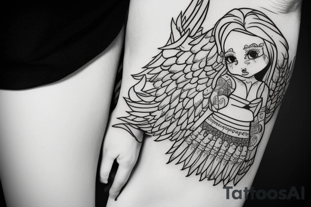 little angel with kalashnikov tattoo idea