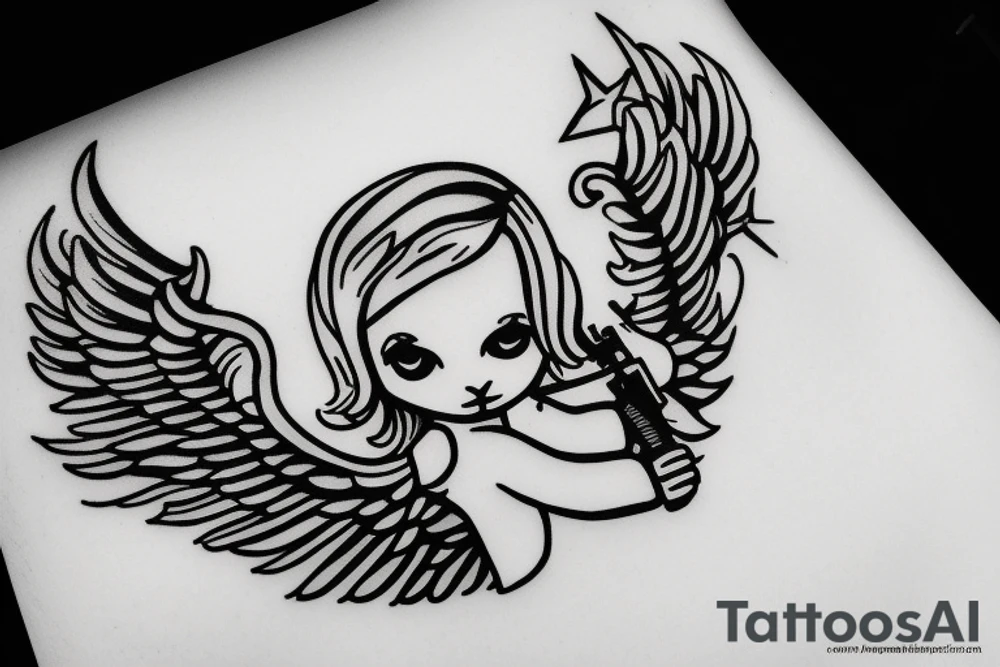 little angel with kalashnikov tattoo idea
