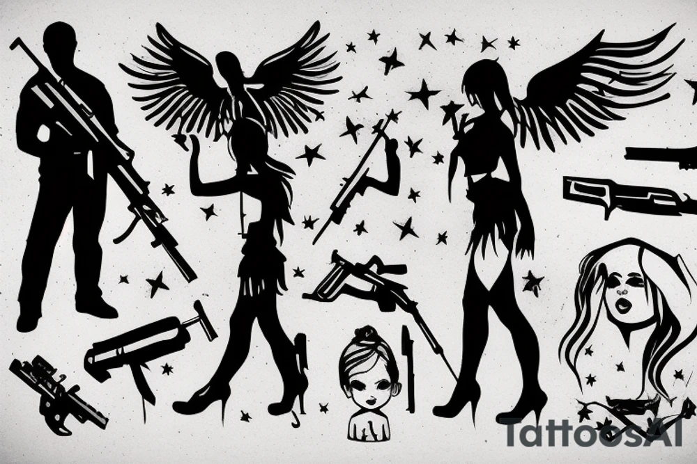 little angel with kalashnikov tattoo idea