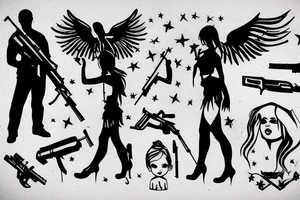 little angel with kalashnikov tattoo idea
