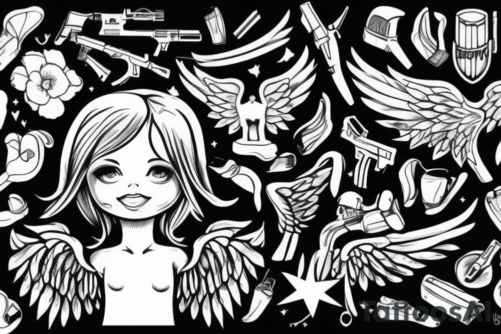 little angel with kalashnikov tattoo idea