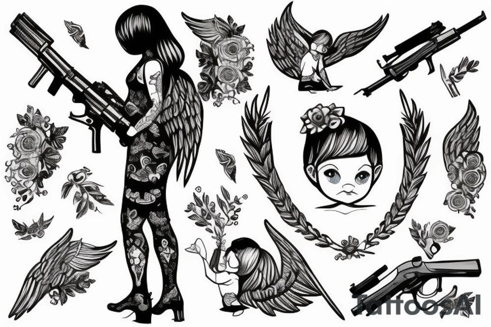 little angel with kalashnikov tattoo idea