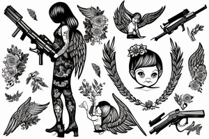 little angel with kalashnikov tattoo idea