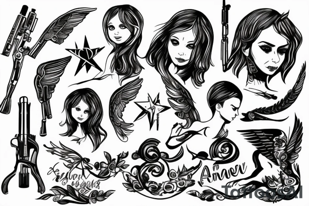 little angel with kalashnikov tattoo idea