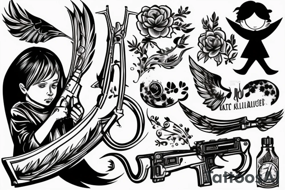 little angel with kalashnikov tattoo idea