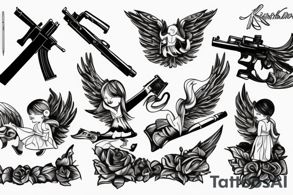 little angel with kalashnikov tattoo idea