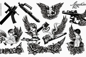 little angel with kalashnikov tattoo idea