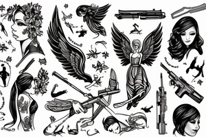 little angel with kalashnikov tattoo idea