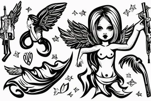 little angel with kalashnikov tattoo idea