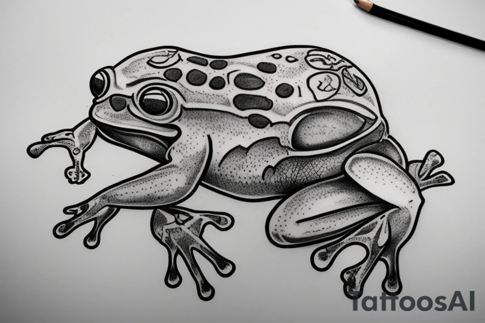 frog sitting on a human skull tattoo idea