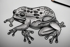 frog sitting on a human skull tattoo idea