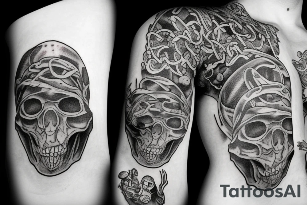 frog sitting on a human skull tattoo idea