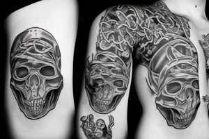 frog sitting on a human skull tattoo idea