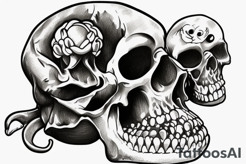 frog sitting on a human skull tattoo idea