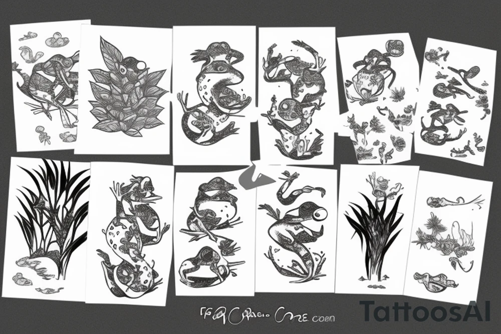 frog surrounded by plants tattoo idea