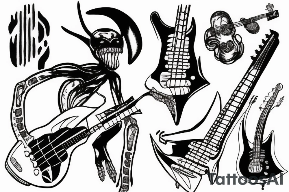 Alien with bass guitar tattoo idea