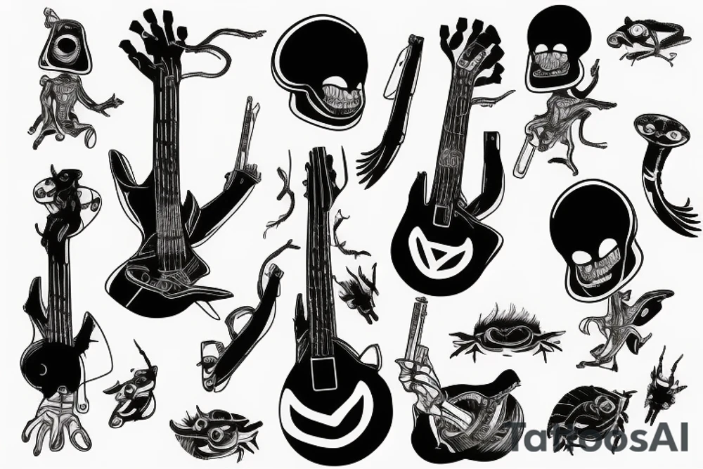 Alien with bass guitar tattoo idea
