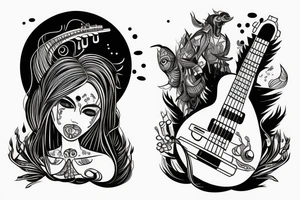 Female Alien with bass guitar tattoo idea