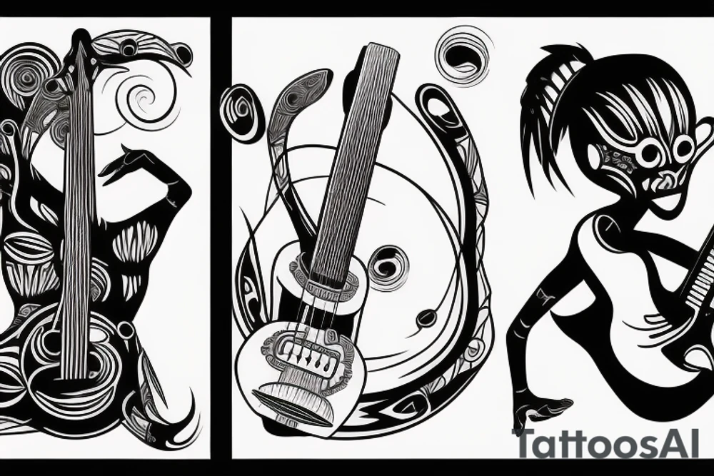 Female alien with bass guitar tattoo idea