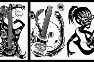 Female alien with bass guitar tattoo idea