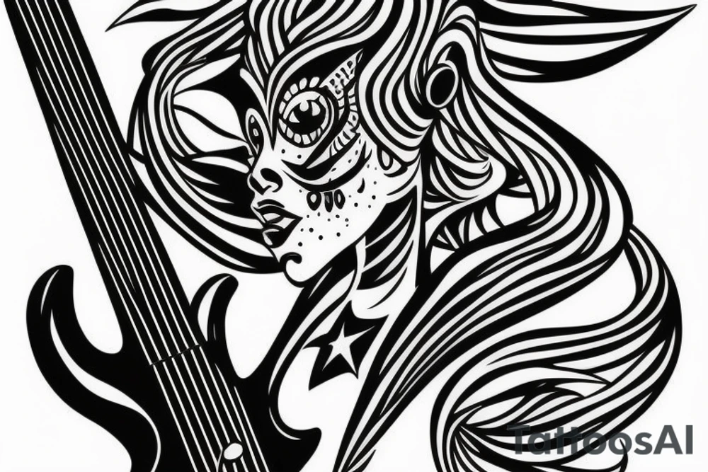 Female alien with bass guitar tattoo idea