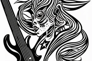 Female alien with bass guitar tattoo idea