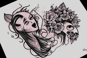 Female alien playing the bass with flowers tattoo idea