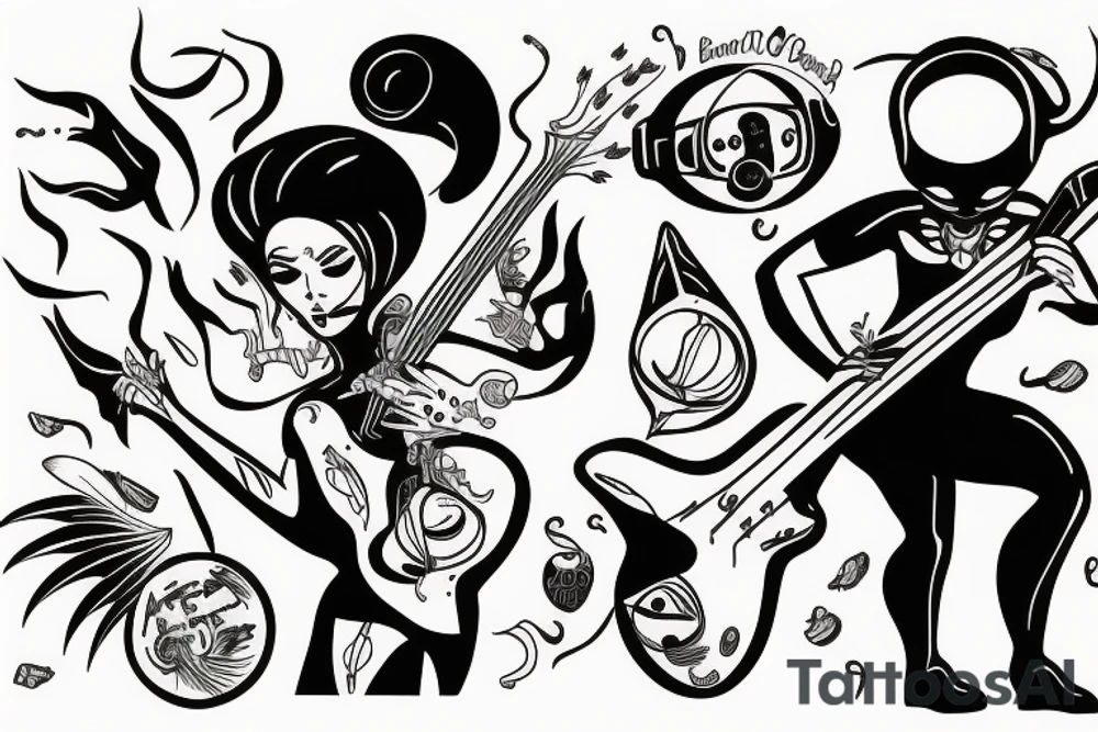 Female alien playing the bass tattoo idea