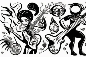 Female alien playing the bass tattoo idea