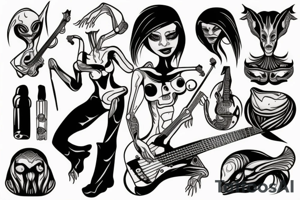 Female alien playing the bass tattoo idea