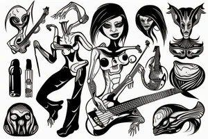 Female alien playing the bass tattoo idea
