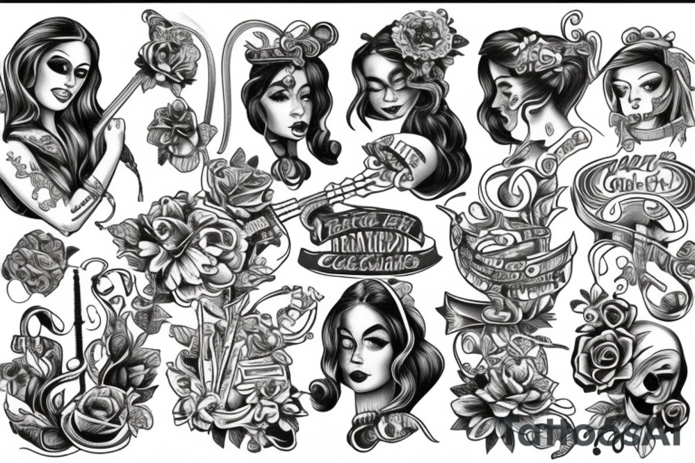 Cool goddess playing the bass tattoo idea