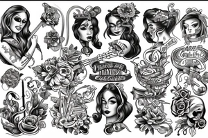Cool goddess playing the bass tattoo idea