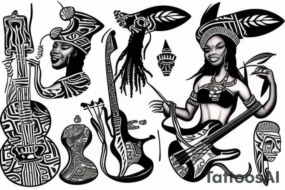 Cool african goddess playing the bass tattoo idea