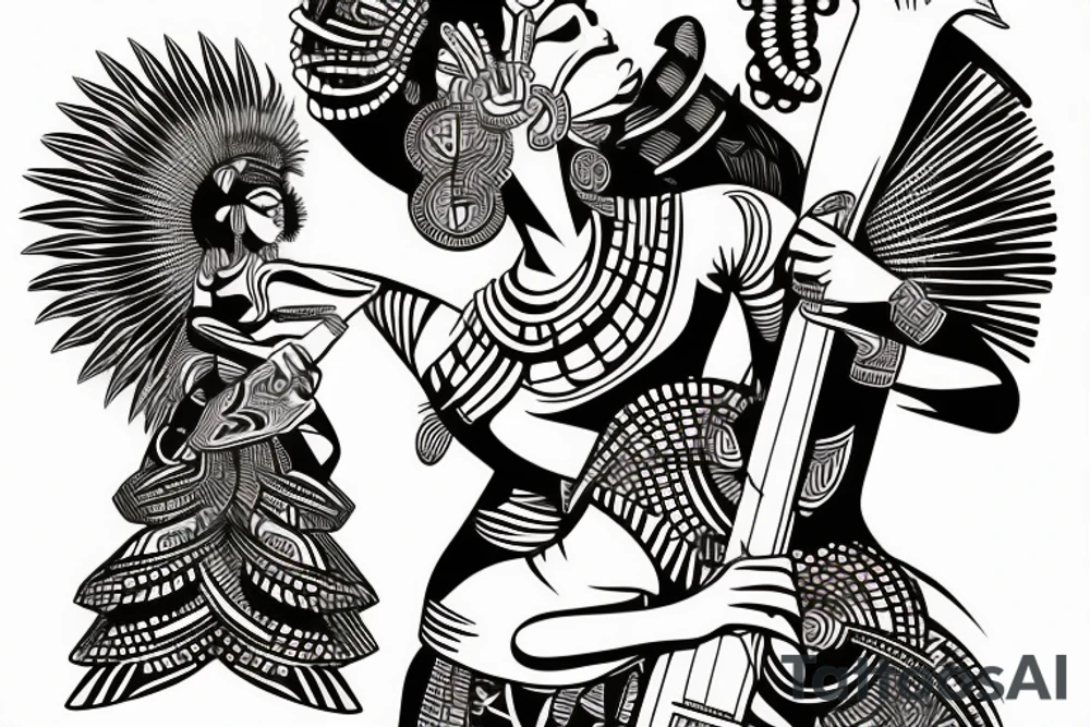Cool african goddess playing the bass tattoo idea