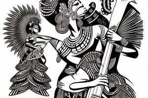 Cool african goddess playing the bass tattoo idea