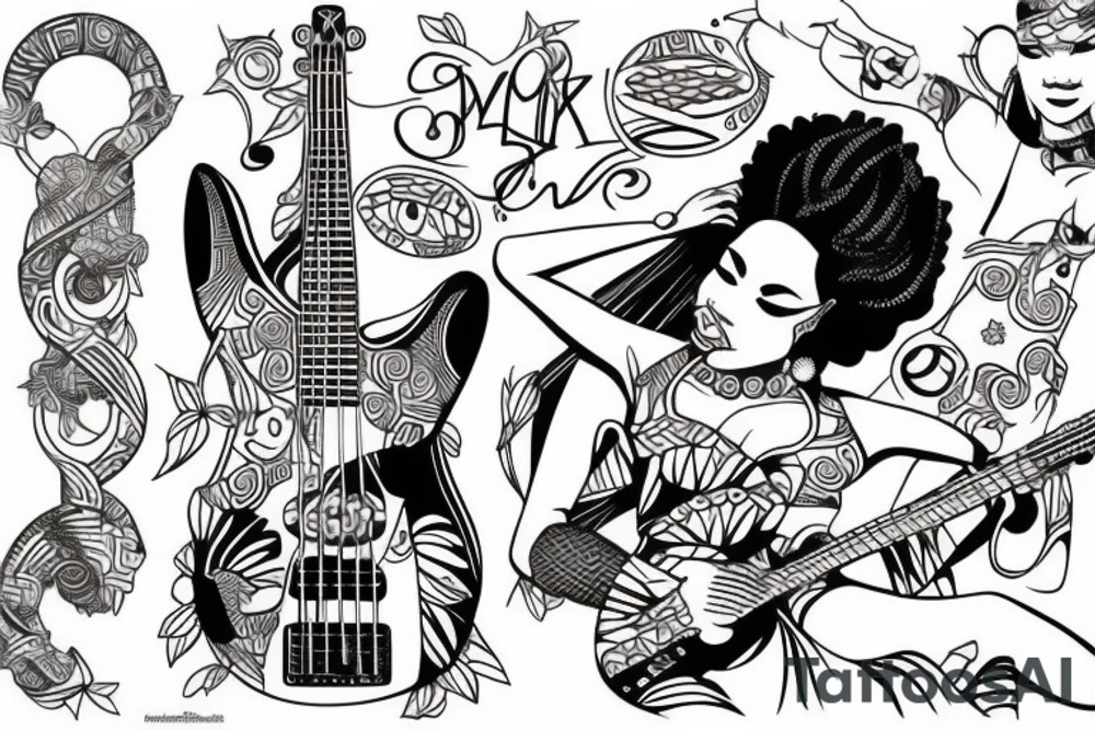 Cool african goddess playing the bass tattoo idea