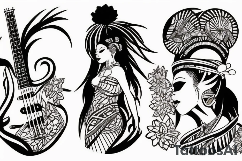 Cool african goddess playing the bass tattoo idea