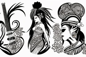 Cool african goddess playing the bass tattoo idea